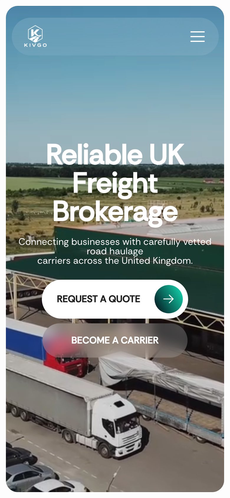 Kivgo Logistics — мобільна версія, екран 1