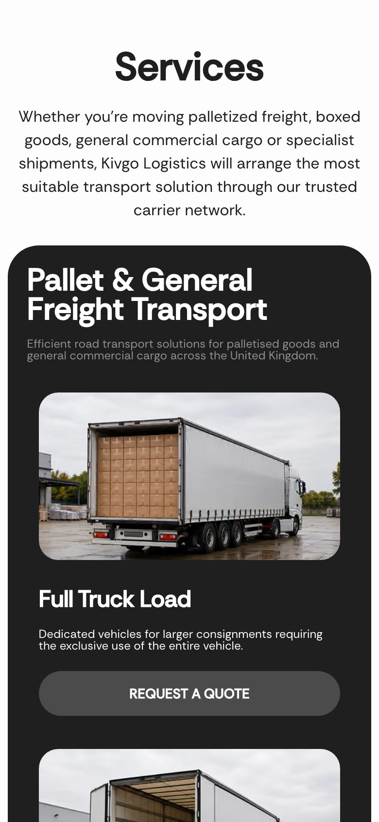 Kivgo Logistics — мобільна версія, екран 2