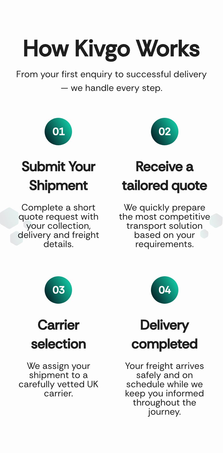 Kivgo Logistics — мобільна версія, екран 3